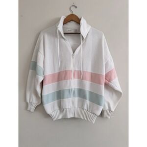 80s 90s Pastel Striped Track Suit Pullover Half Zip Bomber Size S Janelle